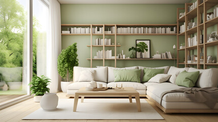 Interior design green living room, Scandinavian,modern home 