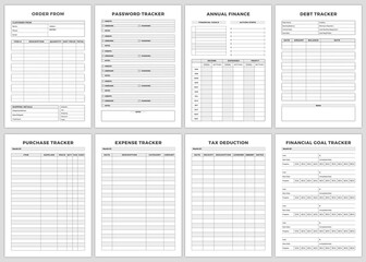 Minimalist planner pages templates. Printable business planner Page .Order From, Password Tracker, Annual Finance, Debt Tracker, Purchase Tracker,Expense Tracker Tax Deduction, Financial Goal Tracker.