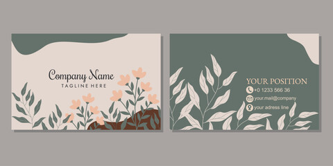 Set of modern business card print templates. design with hand drawn floral pattern. landscape orientation for identity cards, business cards, covers, invitations - Powered by Adobe