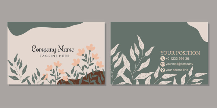 Set of modern business card print templates. design with hand drawn floral pattern. landscape orientation for identity cards, business cards, covers, invitations