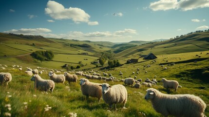 Fototapeta premium A flock of sheep on the grassland.