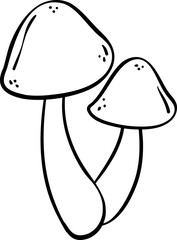 A cute autumn mushroom playful outline Doodle Illustration. Whimsical Fall Hand Drawing Art