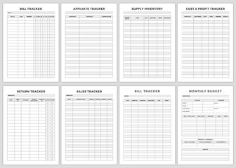 Minimalist planner pages templates. Printable business planner Page .Bill Tracker, Affiliate Tracker, Supply Inventory, Cost & Profit Tracker, Return Tracker,Sales Tracker,Monthly Budget, Bill Tracker