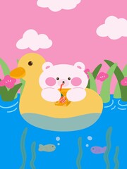 Bear and duck in the river wallpaper 