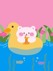 Bear and duck in the river wallpaper (without clouds)