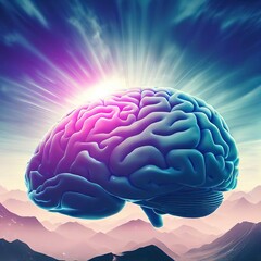 A picture of a brain with a mountain in the background