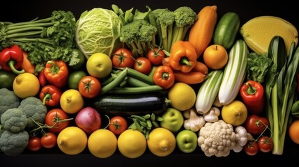 Top view various fresh vegetables for vegetarian nutrition concept.
