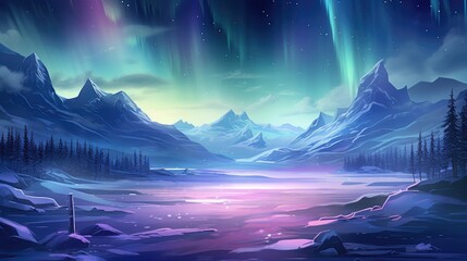 ethereal northern lights dancing over a frozen landscape as a background to commemorating Christmas