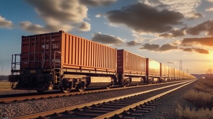 Fototapeta na wymiar Freight train with containers on train tracks.
