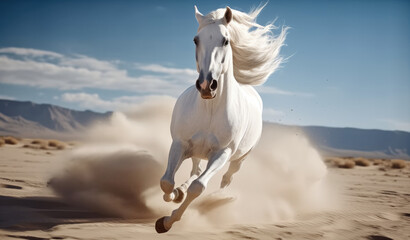 Obraz premium Galloping white horse exudes strength and elegance.