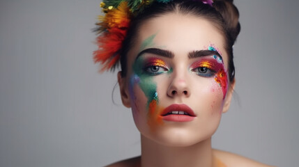 Beautiful woman with very colorfull make-up symbol of joy, art, homosexual