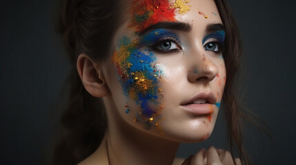 Beautiful woman with very colorfull make-up symbol of joy, art, homosexual