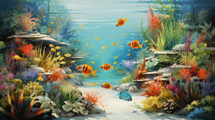 Fototapeta na wymiar An idyllic lagoon teeming with colorful fish