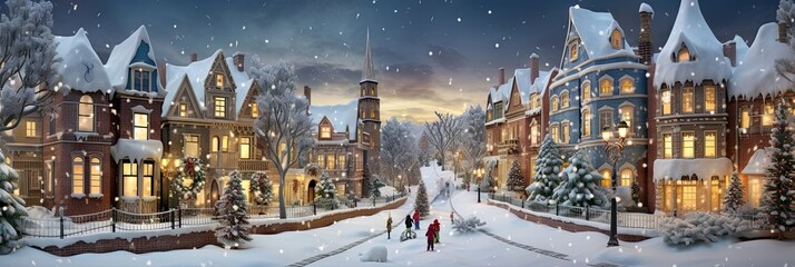Christmas village in the snowy winter - obrazy, fototapety, plakaty