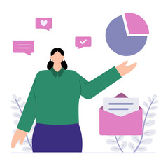Businesswoman Reviews Product Marketing Illustration