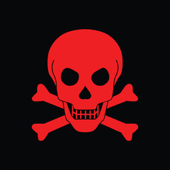 red skull and bones sign pirate and death simbol in black background