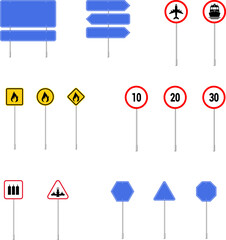 Road traffic signs set. Board blank with place for text. Isolated information direction sign. Vector illustration