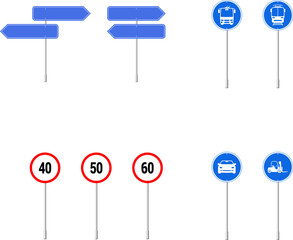 Road traffic signs set. Board blank with place for text. Isolated information direction sign. Vector illustration