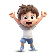 Cute 3D boy character showing joy