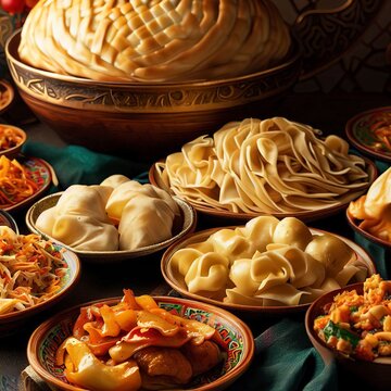 Central asian food cuisine traditional dishes Vector Image