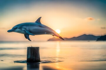 dolphin jumping at sunset