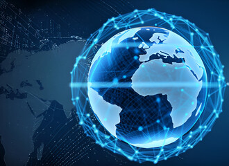 Naklejka premium Blue globe with technological lines background