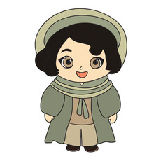 Fototapeta premium Cute little girl in doodle style. Vector illustration. Vintage hand drawn girl. Vector illustration.