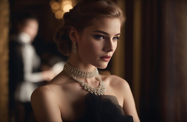 Eloquent Portraits of Elegance - Stylish Cover Page Model in Black Dress, created with Generative AI technology