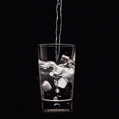 Pouring gin tonic drink into a glass on black background