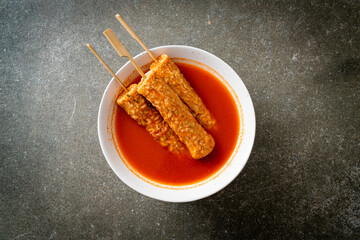 Omuk - Korean fish cake skewer in Korean spicy soup
