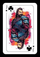 Jack of clubs. Playing card design, pop style, vibrant colors, ai generated