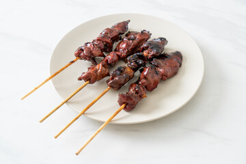 grilled chicken liver skewer yakitori serve in izakaya style