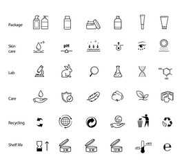 Editable stroke cosmetic icons set. Сan be used for cosmetic, medical and other needs. Ideal for use in e-commerce, mobile, packaging and etc. EPS10.