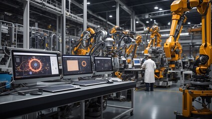 Fototapeta premium Industrial Revolution 4.0: AI Advancements Transforming Workflows for Unprecedented Speed and Accuracy in a New Era of Industry