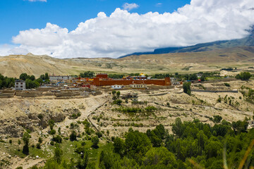 Fototapeta na wymiar The forbidden Kingdom of Lo Manthang with Monastery, Palace and Village in Upper Mustang of Nepal. 