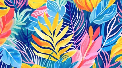 Hand-painted cartoon abstract art tropical leaves pattern background material