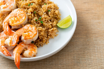 fried rice with shrimps skewers