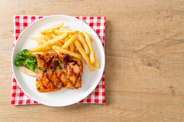 grilled chicken steak with potato chips or french fries