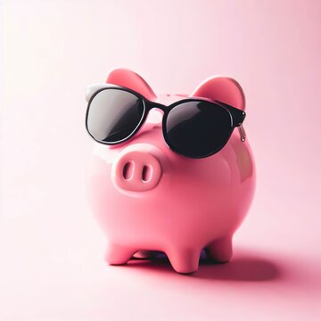 pink piggy bank with sunglasses