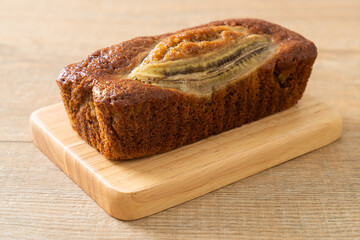 banana cake on wood board