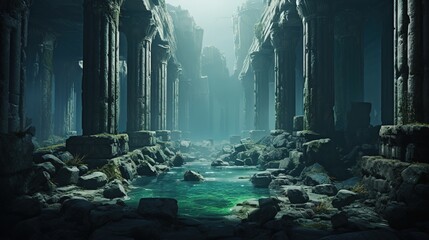 A large mass of ocean water covered the ruined temple