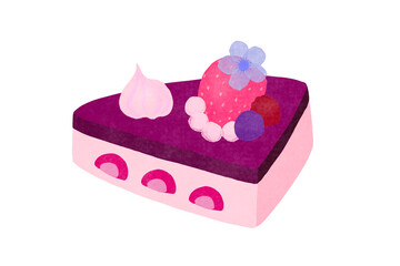 花の乗った苺のレアチーズケーキのイラスト