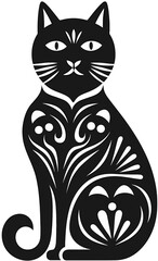 Minimalistic Folk Art Black and White Cat