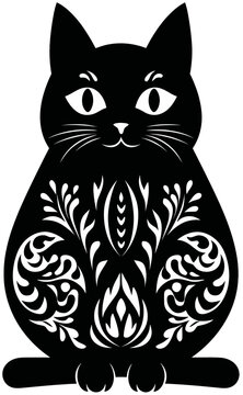 Folk Art style black kitten