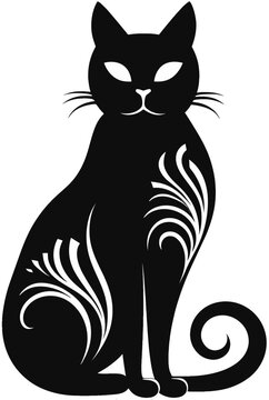 Folk art style Black and white cat