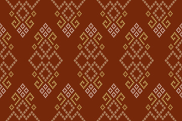 Orange vintages cross stitch traditional ethnic pattern paisley flower Ikat background abstract Aztec African Indonesian Indian seamless pattern for fabric print cloth dress carpet curtains and sarong
