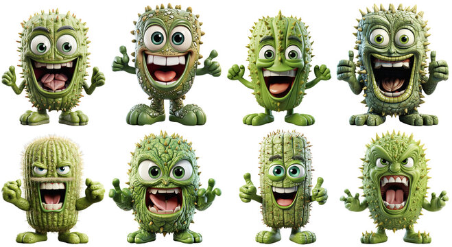 cartoons characters of smiling and evil cacti ,generative ai
