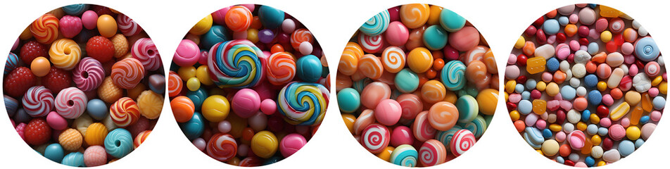 Tasty colorful hard candies cut out in a circle on a transparent background 002, generative ai