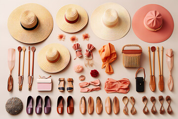 set of hats and accessories as pattern. Trevel conecpt .generaative ai