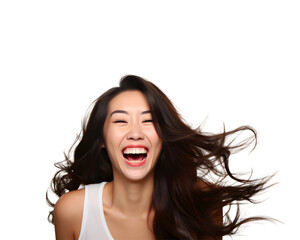 Cute Asian Girl Model Laughing with Joy, Isolated on Transparent Background, No Background
